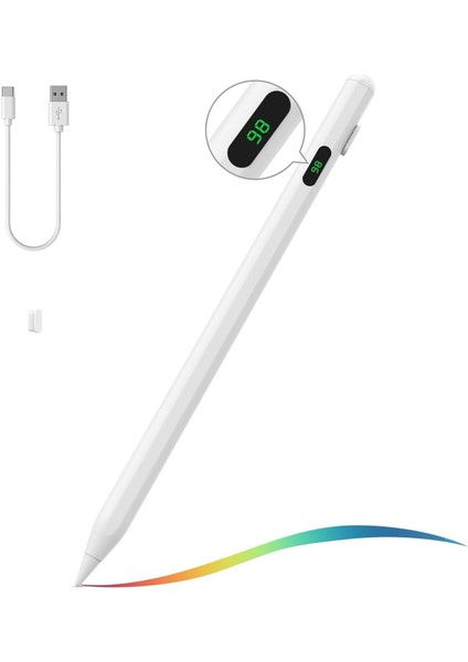 ZR61 Ipad/ Ios/Android/Windows Dokunmatik Ekran İçin Pil Göstergeli, Magnetik, Type C Şarj Kablolu Yedek Uçlu Stylus Dokunmatik Kalem
