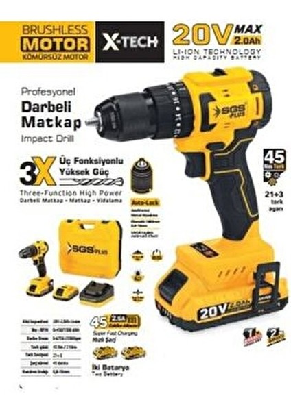 5530 Profesyonel Darbeli Vidalama Seti 2.0 - 2.4 Ah Darbeli Takım Çantalı 20 Volt 2