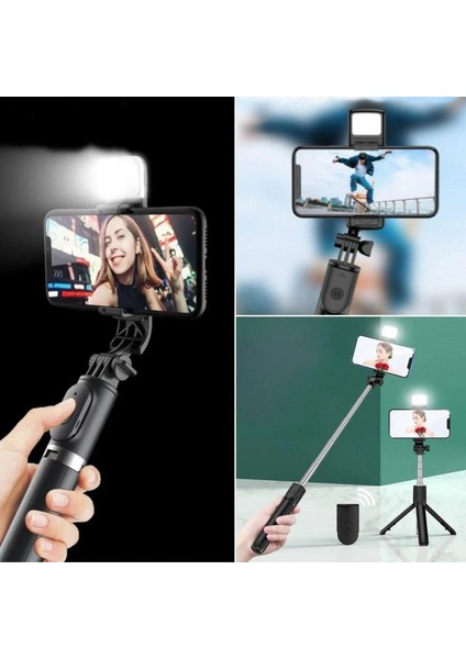 Kendiliğinden Işıklı Masaüstü Tripod Olabilen Telefon Tutuculu Kablosuz Kumandalı Selfie Çubuğu (K95) fiyatları