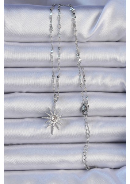 316L Çelik Zincir Gümüş Renk Zirkon Taşlı Kutup Yıldızı Kolye - TJ-BKO9064 fiyatları