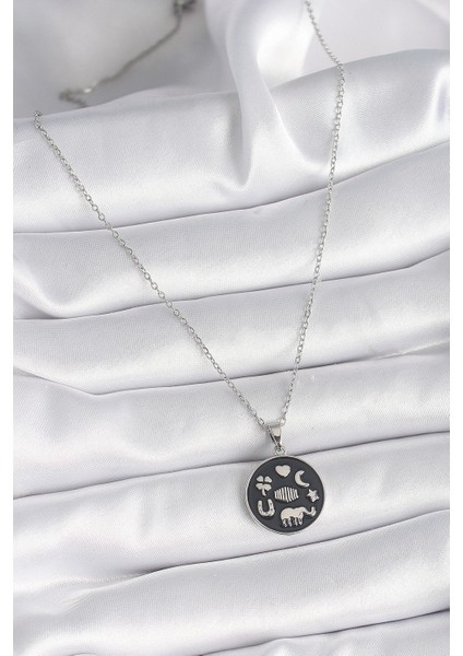 316L Çelik Gümüş Renk Siyah Renk Şans Kolyesi - TJ-BKO9546 fiyatları