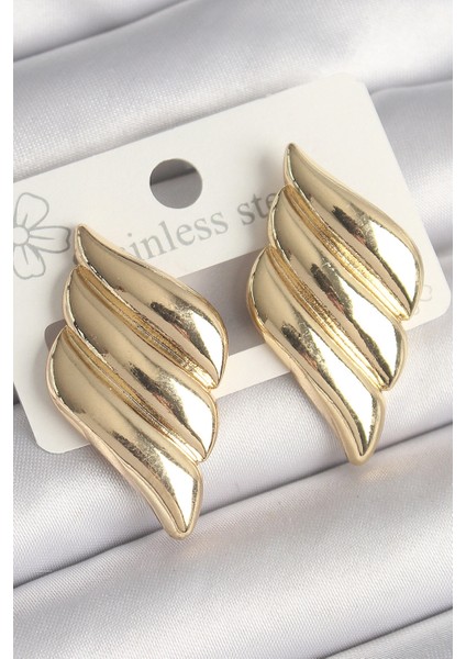 Pirinç Gold Renk 3 Sıralı Dalgalı Model Kadın Küpe - TJ-BKP10250