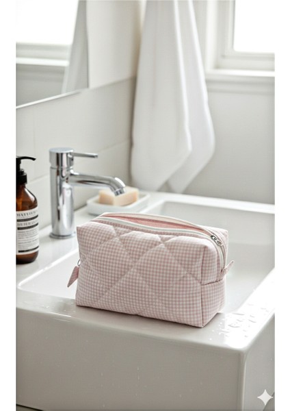 Elyaf Dolgulu, Şık Kareli Makyaj Çantası Büyük Boy 23X10 modelleri