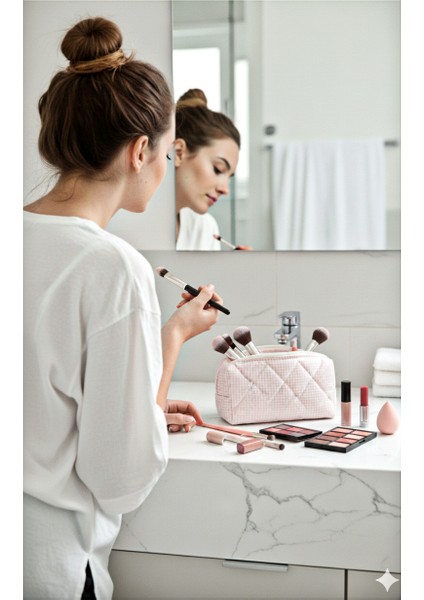 Elyaf Dolgulu, Şık Kareli Makyaj Çantası Büyük Boy 23X10 fırsatları