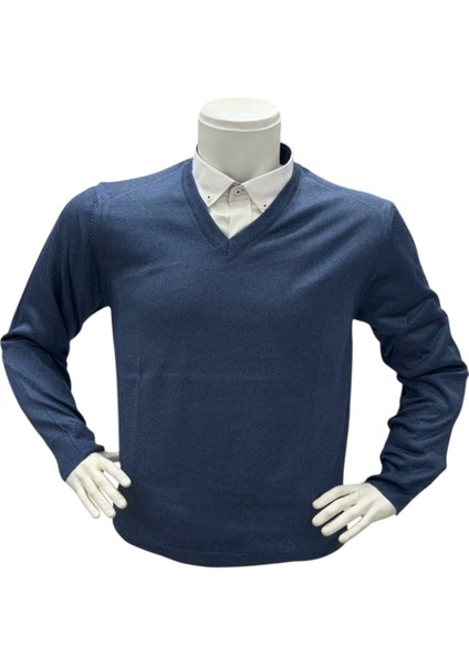 Erkek Regular Fit Düz V Yaka Yünlü Triko Kazak fiyatları