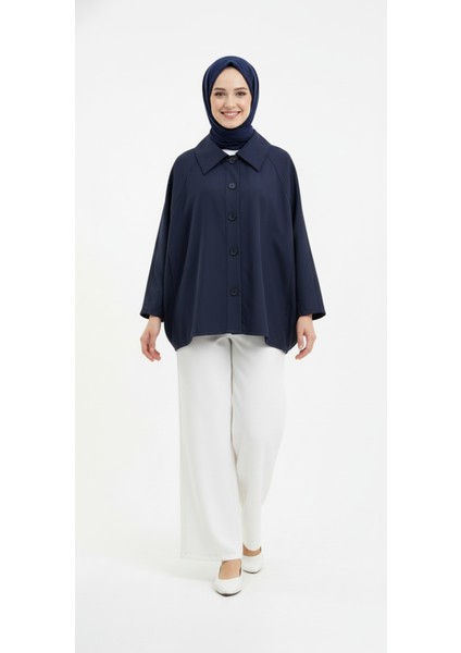 Casual Relax Fit Giy Çık Bondit Hırka-Lacivert