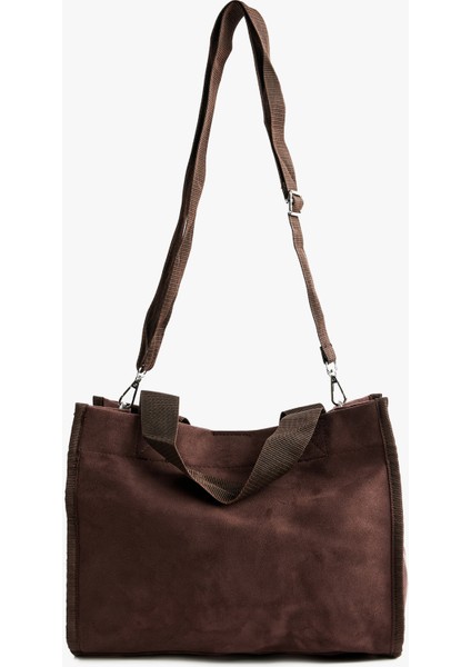 Etiket Detaylı Saplı Askılı Suni Süet Tote Çanta