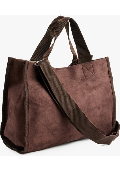 Etiket Detaylı Saplı Askılı Suni Süet Tote Çanta fiyatları