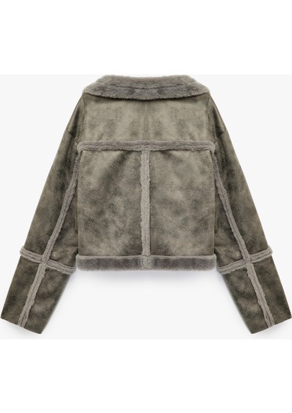 Uzun Kollu Cepli Içi Suni Kürklü Kruvaze Süet Görünümlü Ceket fırsatları