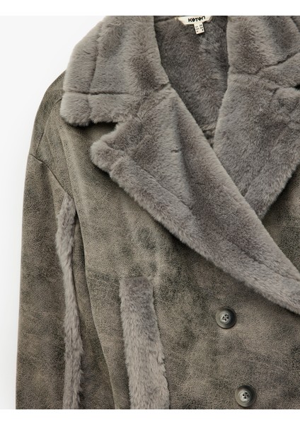 Uzun Kollu Cepli Içi Suni Kürklü Kruvaze Süet Görünümlü Ceket indirimleri
