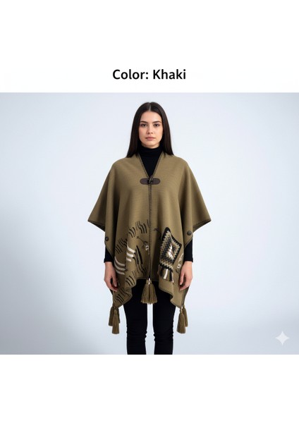 Akmoda Kalın Kışlık Triko Uzun Panço