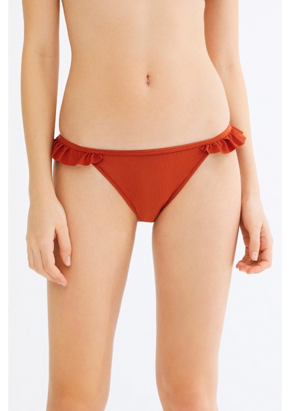Turuncu Tuva Frill Side Bikini Altı