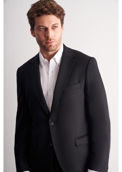 Siyah Mono Yaka Yünlü 6 Drop Comfort Fit Classic Ceket 1002255150 fırsatları