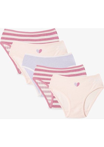 Kız Çocuk Kalp Desenli Çizgili 5'li Külot