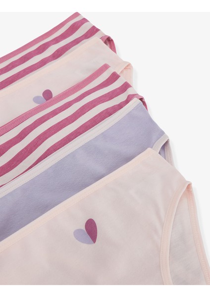 Kız Çocuk Kalp Desenli Çizgili 5'li Külot