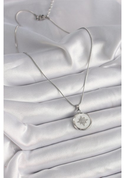 316L Çelik Gümüş Renk Zincir Beyaz Sedefli Zirkon Taşlı Yıldız İşleme Model Kadın Kolye - TJ-BKO9635 fiyatları