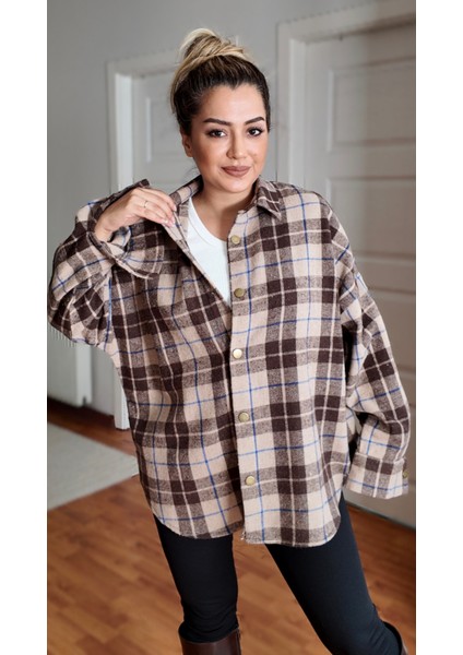 Pamuklu Ekose Oduncu Kadın Gömlek Oversize modelleri