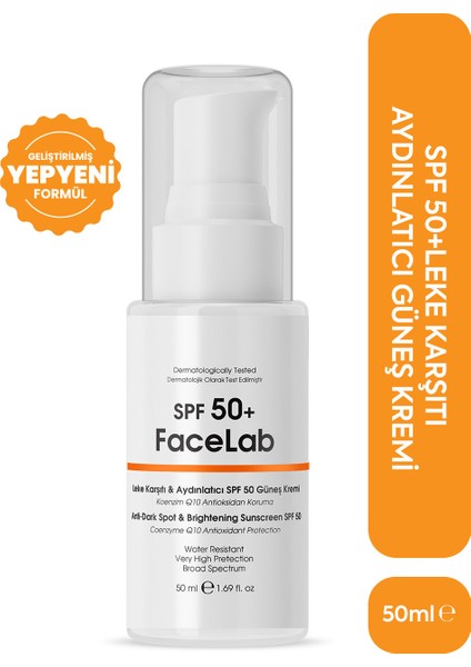 Güneş Kremi SPF50+ 50 ml Tüm Cilt Tipleri için Leke Karşıtı UVA UVB Koruma ve Nemlendirme
