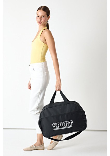 Kadın Siyah Büyük Boy Önü Fermuarlı Baskılı Spor ve Seyahat Omuz Çantası fiyatları