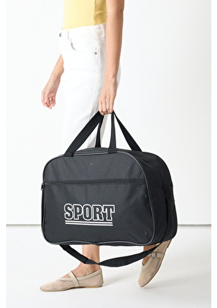 Kadın Siyah Büyük Boy Önü Fermuarlı Baskılı Spor ve Seyahat Omuz Çantası indirimleri