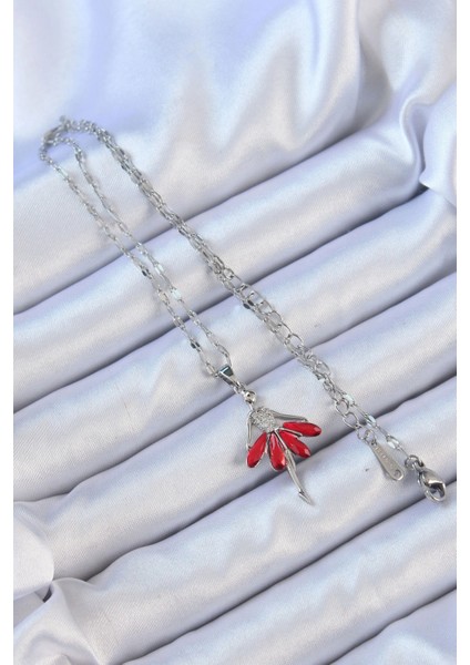 316L Çelik Zincir Gümüş Renk Kırmızı Etekli Zirkon Taşlı Balerin Kolye - TJ-BKO9100 fiyatları