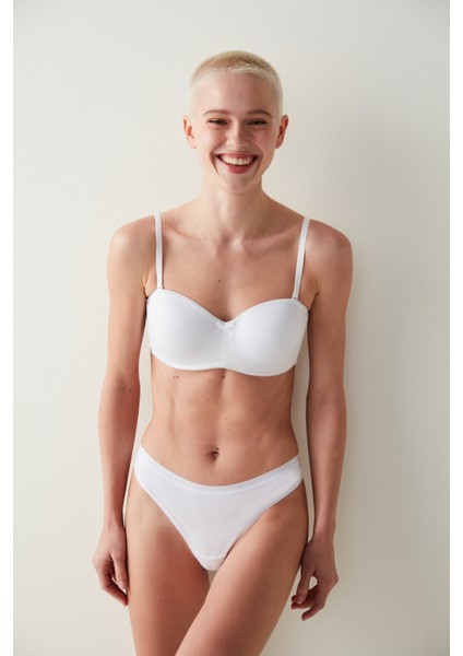 Beyaz Toparlayıcı Balenli Dolgusuz Straplez Lotus Sütyen