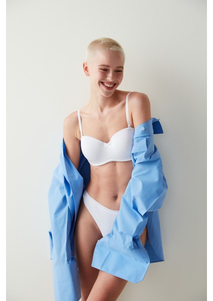 Beyaz Toparlayıcı Balenli Dolgusuz Straplez Lotus Sütyen