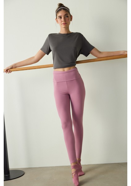 Pembe Yüksek Bel Katlanabilir Tayt