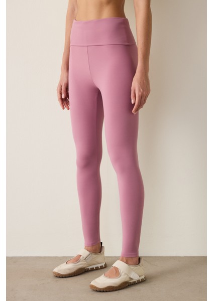 Pembe Yüksek Bel Katlanabilir Tayt