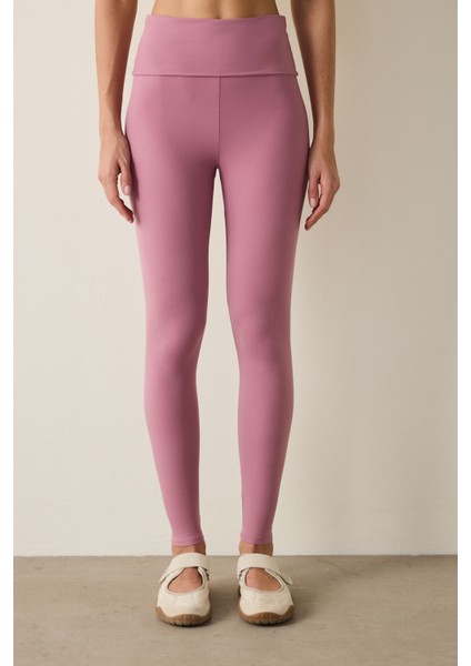 Pembe Yüksek Bel Katlanabilir Tayt