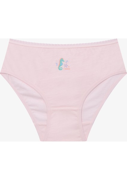 Çok Renkli Kız Çocuk Denizatı Baskılı 5'li Pamuk Külot