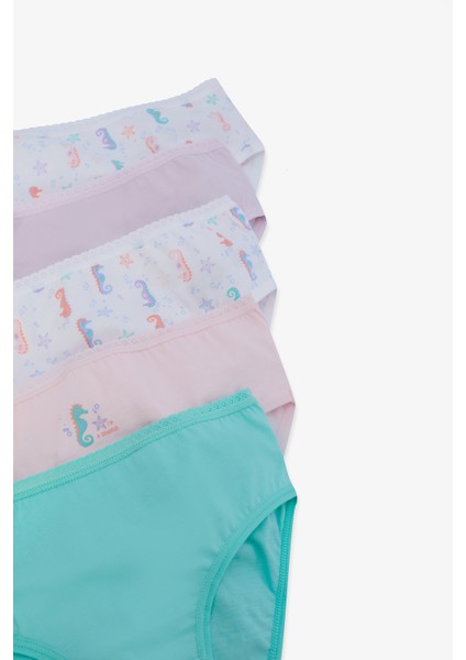 Çok Renkli Kız Çocuk Denizatı Baskılı 5'li Pamuk Külot