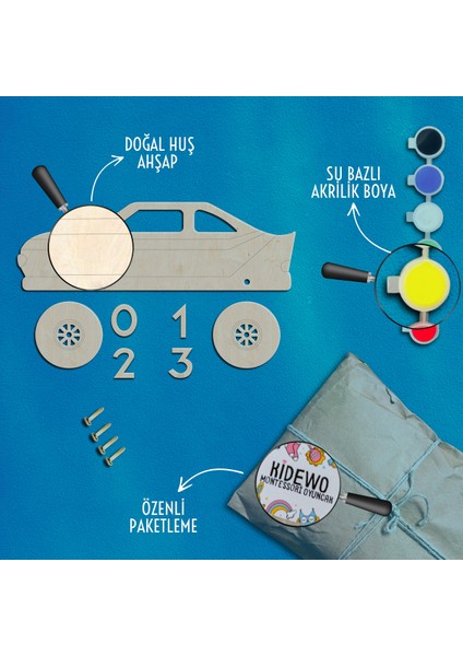 Yarış Araba Ahşap Boyama Etkinlik Seti Eğitici Çocuk Aktivite Fırça + Akrilik Boya Kreş Okul Öncesi fırsatları