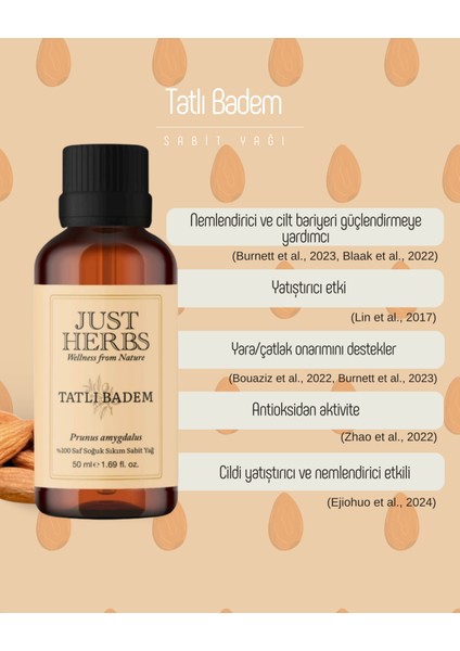 Tatlı Badem Yağı 50 ml %100 Saf ve Doğal Soğuk Sıkım Prunus Amygdalus Oil fiyatları
