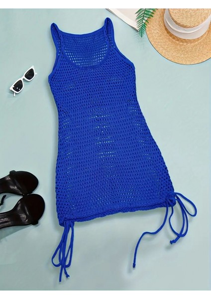 Kadın Askılı Eteği Büzgü Bağlama Detay Delikli örme Triko Pareo Elbise fırsatları