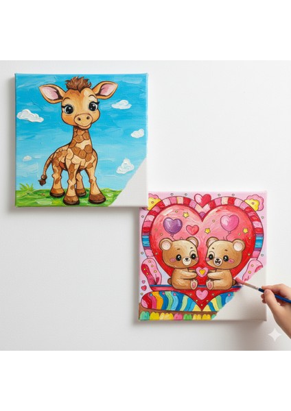 TATİL-KARNE HEDİYESİ 2'li Tuval Boyama Seti 20X20 cm Uv Baskı 6 Akrilik Boya 1 FIRÇA-MODEL-213