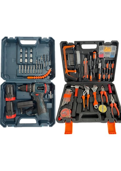 PH310 Akülü Kömürsüz Armut Batarya Vidalama Matkap Seti ve 105 Parça Özel Alışım Çelik Profesyonel Alet Takım Seti