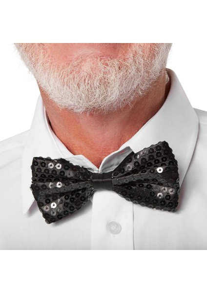 Gece Işıltısı Siyah Payetli Pullu Papyon 7x2 cm - Lisinya