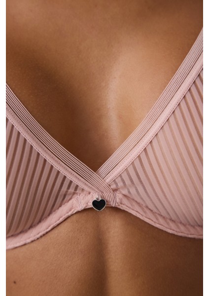 Açık Gül Kurusu Pureness Çizgili Balenli Dolgusuz Sütyen