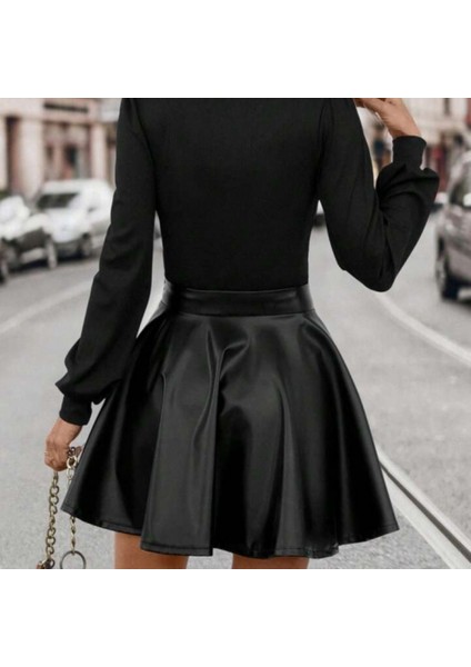 Miracotton Kadın Uzun Kollu Kare Yaka Üst Viskon Alt Deri Mini Elbise indirimleri