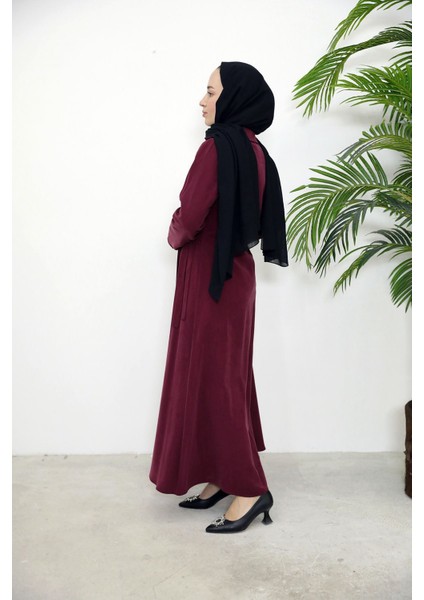 Yakalı Yandan Bağlamalı Elbise-Bordo fiyatları