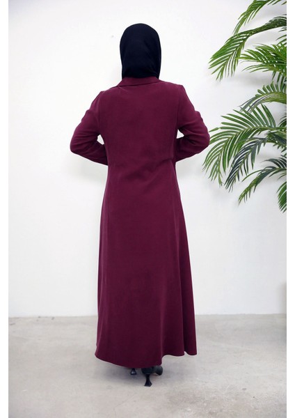 Yakalı Yandan Bağlamalı Elbise-Bordo fırsatları