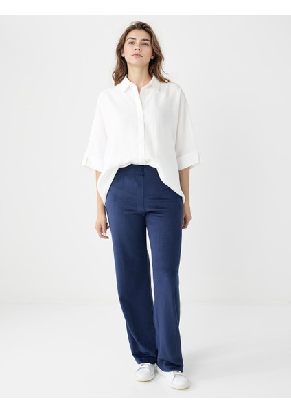 Lacivert Normal Bel Normal Paça Polar Örme Pantolon