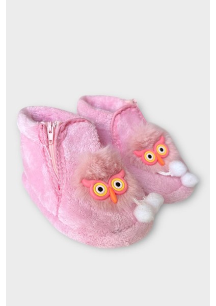 Çocuk Sevimli Baykuş Figürlü Panduf Pembe
