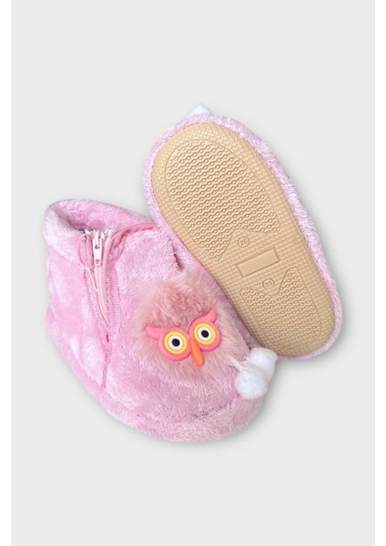 Çocuk Sevimli Baykuş Figürlü Panduf Pembe