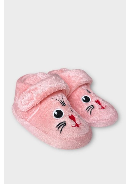 Kız Çocuk Cırtlı Kaydırmaz Taban Anaokulu Kreş Ev Ayakkabısı Panduf Pudra