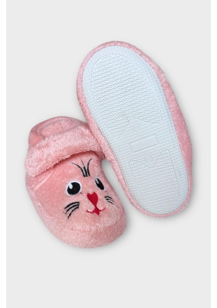 Kız Çocuk Cırtlı Kaydırmaz Taban Anaokulu Kreş Ev Ayakkabısı Panduf Pudra