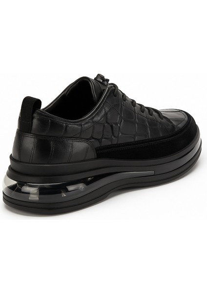 Erkek Siyah Hakiki Deri Sneaker