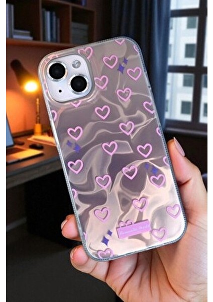Apple iPhone 15 Uyumlu Hologram Pembe Kalp Desenli Silikon Kılıf Darbeye Dayanıklı, Kapak fırsatları