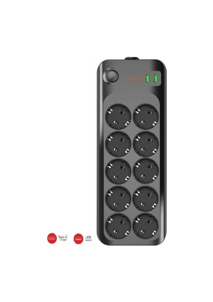 Wınnboss 3423 Termal Akım Kısa Devre Korumalı 10LU Priz 2xusb 2xtype-C 2mt Anahtarlı Uzatma Kablosu